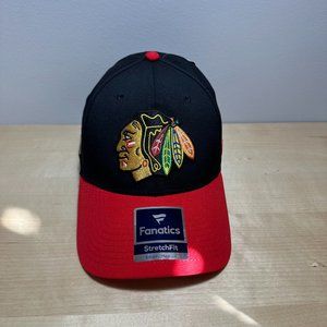 Chicago Blackhawks Hat Cap Fanatics Stretch Fit Small-Medium Black Red New